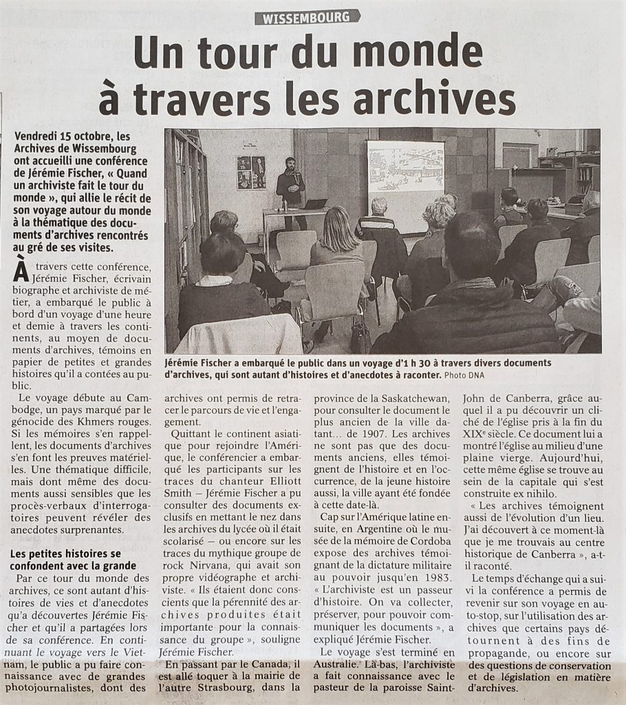 Conférence Quand un archiviste fait le tour du monde