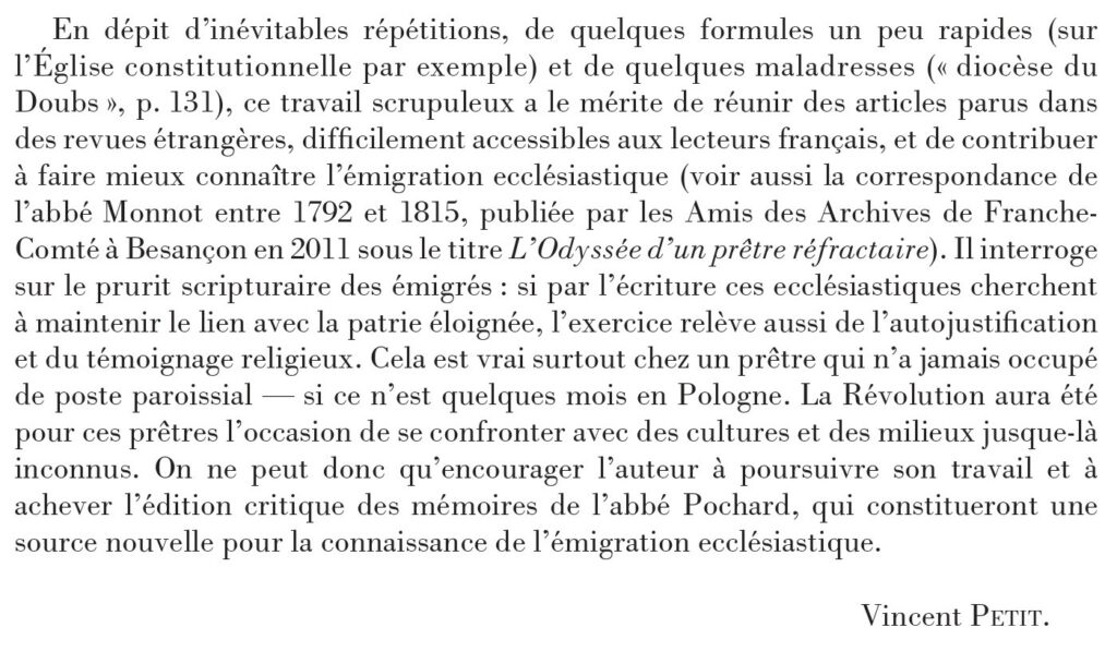 Recension parue dans la Revue d'Histoire de l’Église de France en 2023 Abbé Pochard Jérémie Fischer